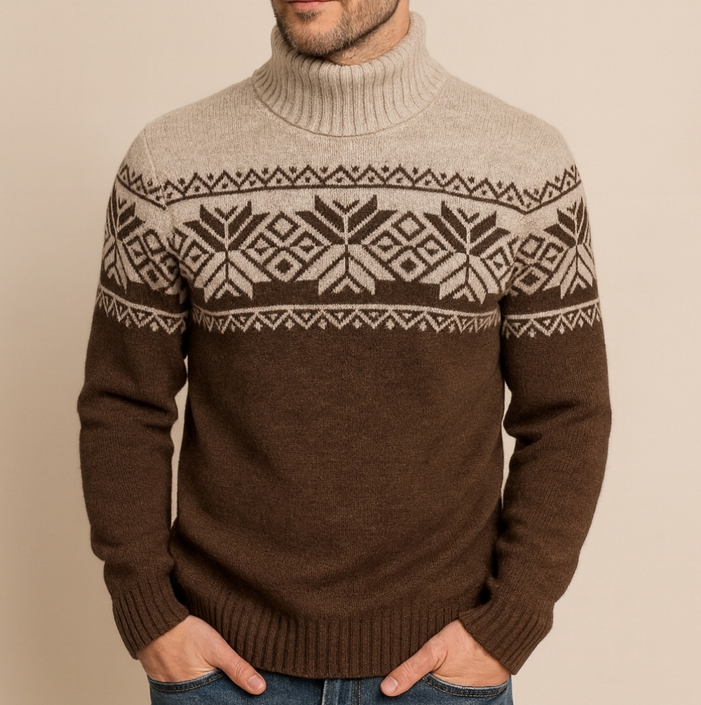 Vintage Wool Sweater, Brown Turtle Neck, Christmas Pullover